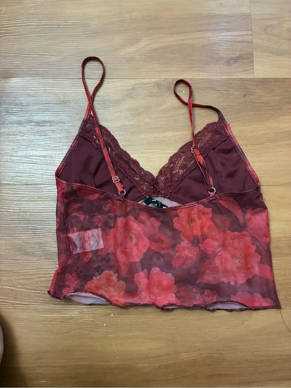 Motel Rocks Yenika cami crop top in a burgundy rough rose floral